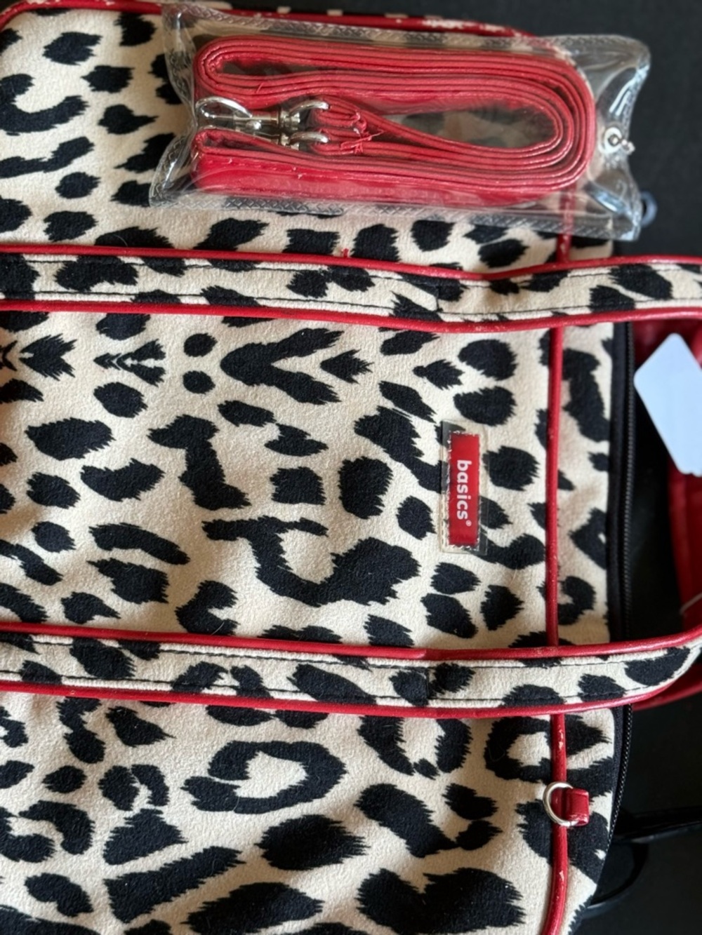 Asics Black and Cream Leopard Tote with Red Trim